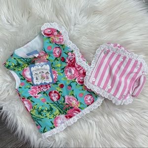 Three sisters 2 piece out fit floral top with bloomers striped  6 months